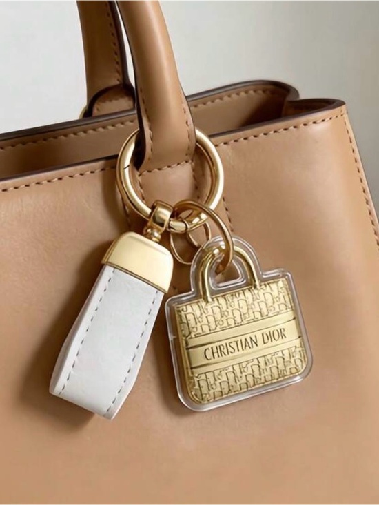 Fashion Jewelry Accessories - Fashion Jewelry Gold-Tone and White Leather Bag Charm Keyring